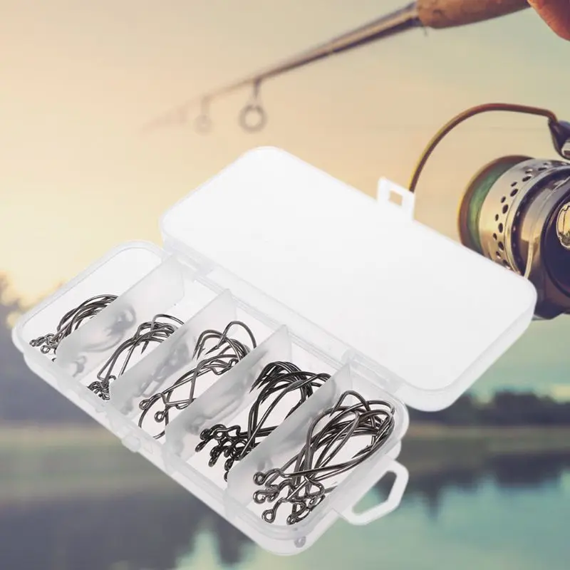 

50 Pcs/Set Fishing Hook Offset Hooks 2# 1# 1/0# 2/0# 3/0# Carp Tackle Sharp Tips Carbon Steel Black Snap Accessories