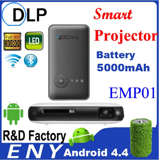 

Pico mini LED Projector Android 4.4 bluetooth WiFi Support AirPlay Miracast Built-in battery HD WIFI Micro 1080p proyector ATCO