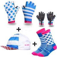 NEW Ice fabric Pro Road Bike Short Gloves High Elastic Half-Finger Gel Cycling Bicycle Glove Girl Sport Anti-slip+cap+socks 2