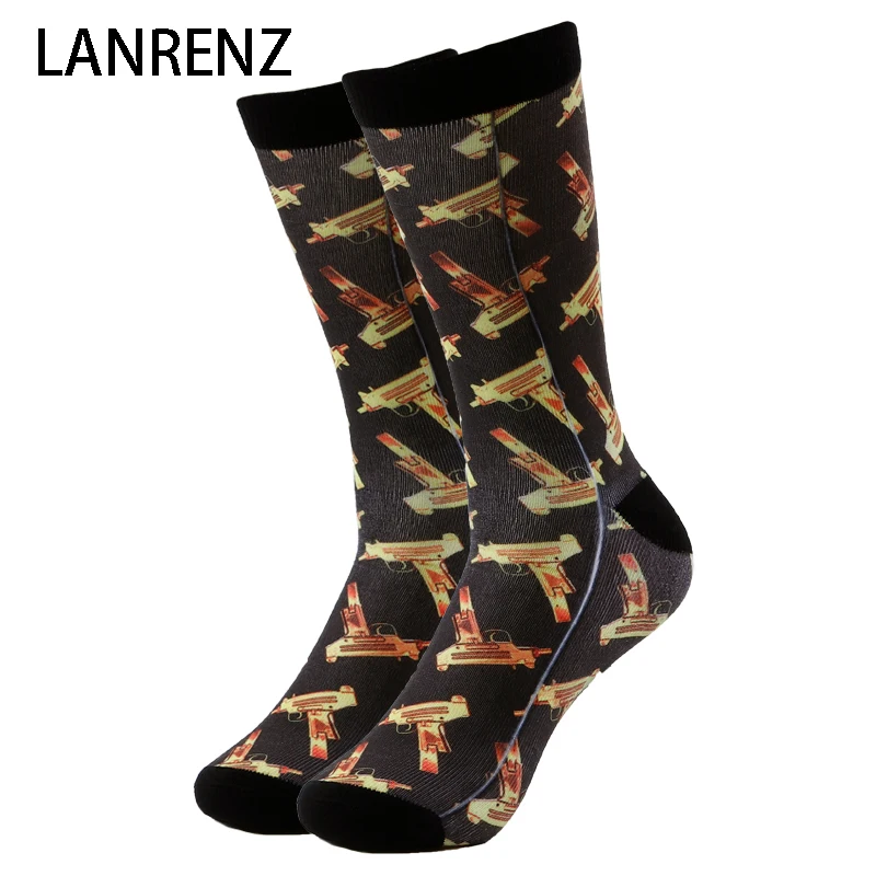 2019 gold machine gun printing Men and women fashion Funny socks 3d