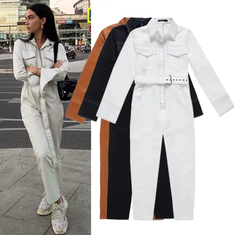 women's long sleeve white jumpsuit