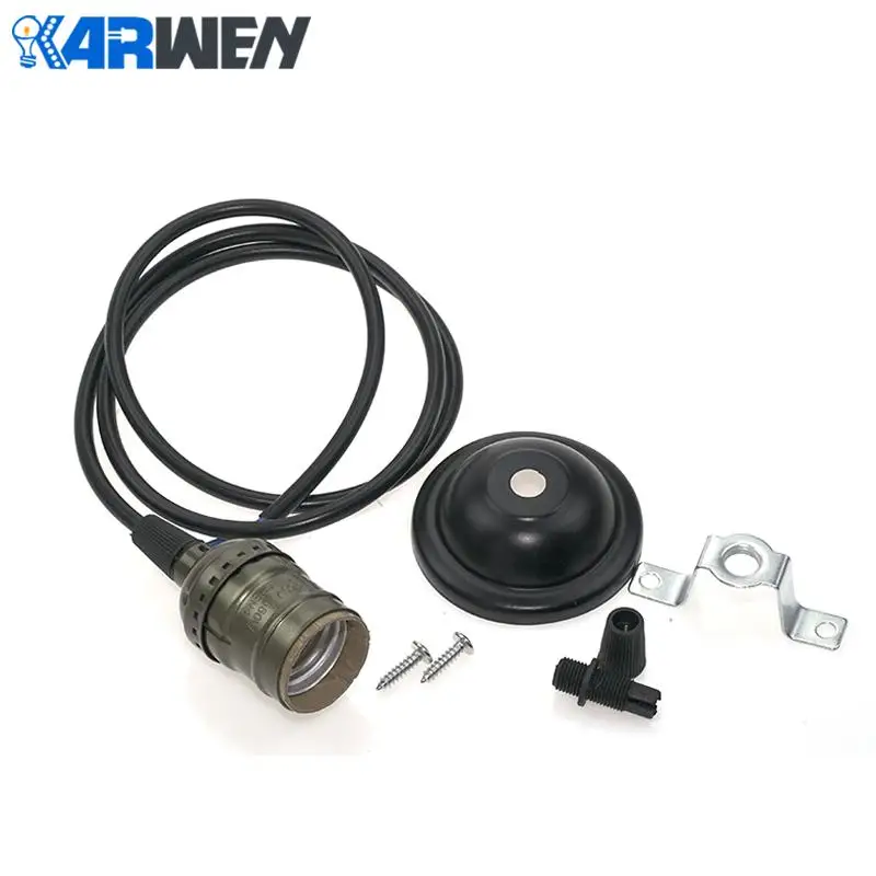 

Retro Edison E27 Screw Bulb Aluminum Shell Base Bulb Holder Socket With Switch/Chain Copper + Iron with 1.2M cord grip