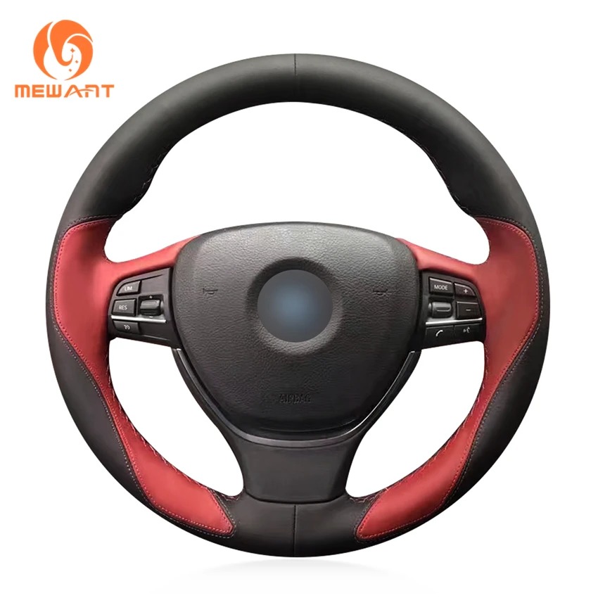 Best MEWANT Black Wine Red Leather Hand Sew Car Steering Wheel Cover for BMW F10 F11 (Touring) F07 (GT) F12 F13 F06 F01 F02