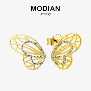 Modian Fashion 100% 925 Sterling Silver 18K Gold Plated Line Lovely Butterfly Stud Earrings For Women Charm Silver Fine Jewelry e jewelry 18k gold plated 925 sterling silver sun flower stud earrings for women girls silver 925 korean studs earings fashion