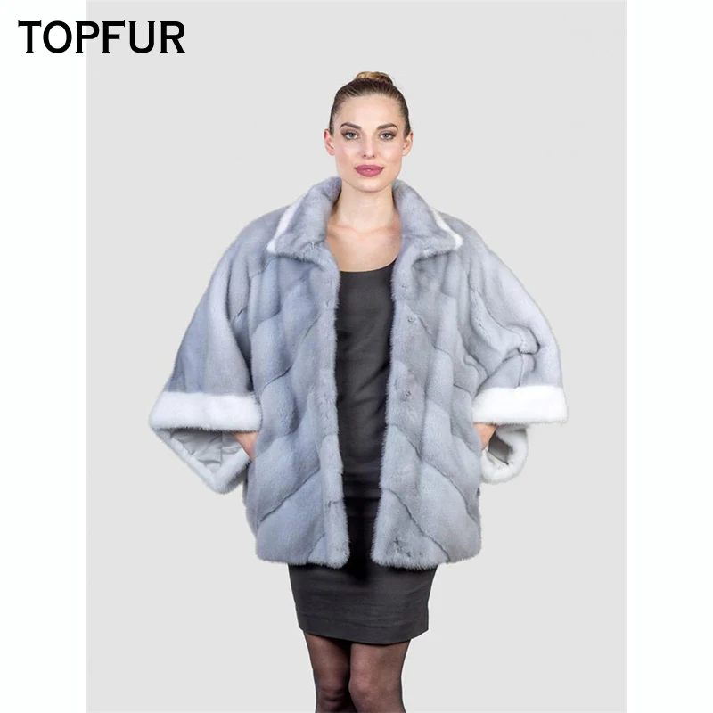 

TOPFUR Women With Fur Collar Top Quality Mink Fur Coat 2018 Luxury Natural Fur Outwear Winter New Arrival Real Mink Fur Coat