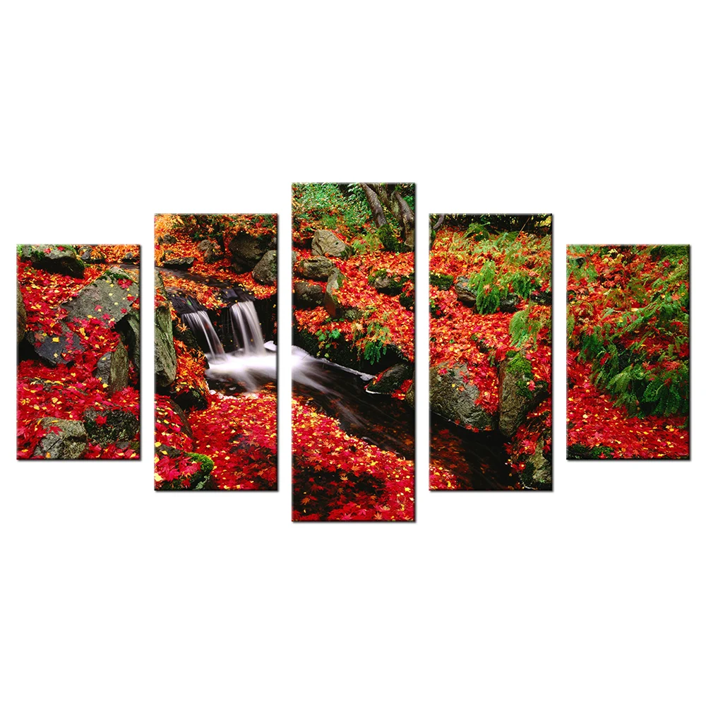 

HD Picture Canvas Landscape Waterfall Autumn Leaves Painting 5 Piece Wall Art Decor Modern Home Decorations Poster Artworks