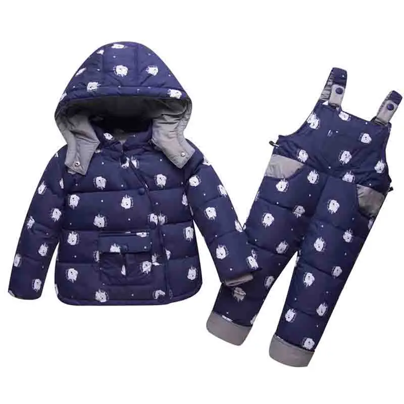 

Children Duck down Jackets+bib Pant 2pcs Snowsuit Winter Overalls For Boys Girls kids Warm Jackets Toddler Outerwear Baby Suits