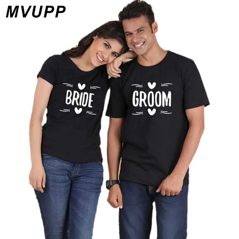 MVUPP BRIDE GROOM letter printing couples t shirt for lovers clothes summer cotton Tops husband wife femme funny clothing