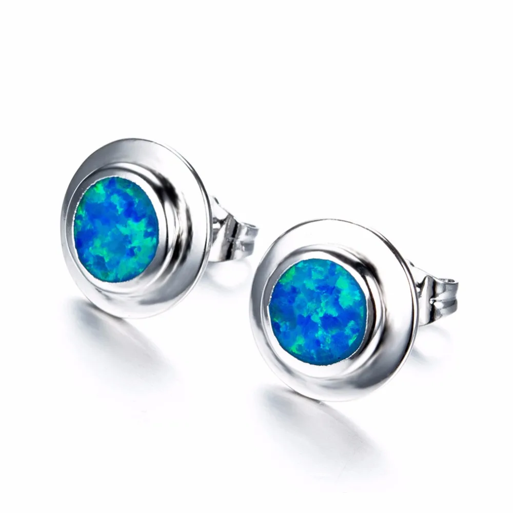 

Fashion 925 Sterling Silver White/Blue Fire Opal Women Stud Earrings Jewelry Gifts