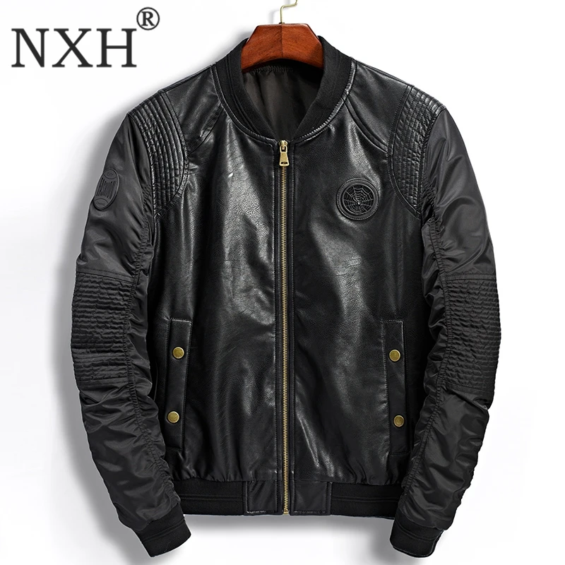 Лоскутная куртка бомбер Jaket Мужчины искусственная кожа Бейсбол jaket