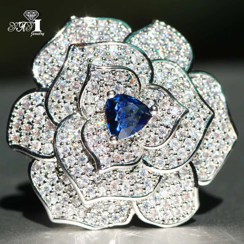 

YaYI Jewelry Princess Cut 4.3CT Blue Zircon Silver Filled Engagement Rings wedding Heart Rings Valentine's Day Girls ring 034