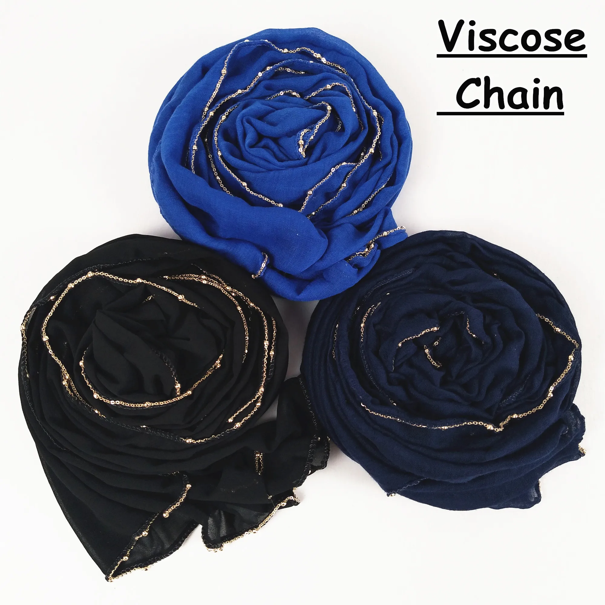 

M34 1pcs High quality gold chain viscose hijab scarf women shawl lady wrap headband 180*85cm 10pcs/lot