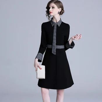 

Spring Dress Women Fashion Solid Black Doll Collar Elegant Sexy Club Casual Cute 2019 Dress Women Dresses Vestidos 5ZC0124