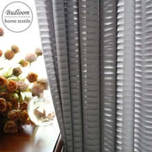 Modern style luxury gray stripe chiffon tulle curtain for living room soft drape window screen white