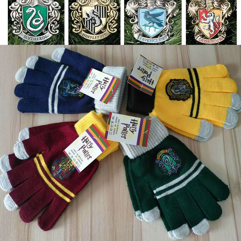 

Harri Potter Touch Screen Warm Gloves Badge Gryffindor Hufflepuff Slytherin Ravenclaw Kid magic Gif Mittens Cosplay