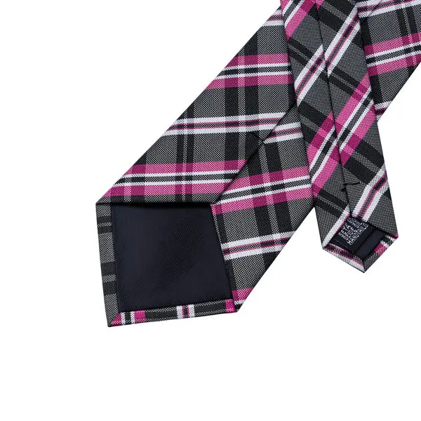 Новая мода SN-946 белый черный фуксия плед галстук Hanky запонки наборы Для мужчин 100% шелковые галстуки для Для мужчин Формальные Свадебная
