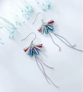 

Drop Earrings 100% 925 Sterling Silver Tassel Earrings Silver Jewelry with Crystal