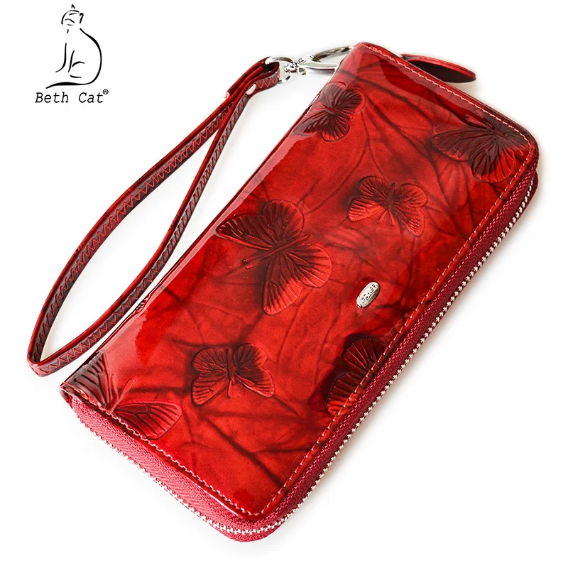 

Women Wallets Butterfly Patent Genuine Leather Wallet Female Purse Long Coin Purses Holders Ladies Wallet Zipper Womens Wallets
