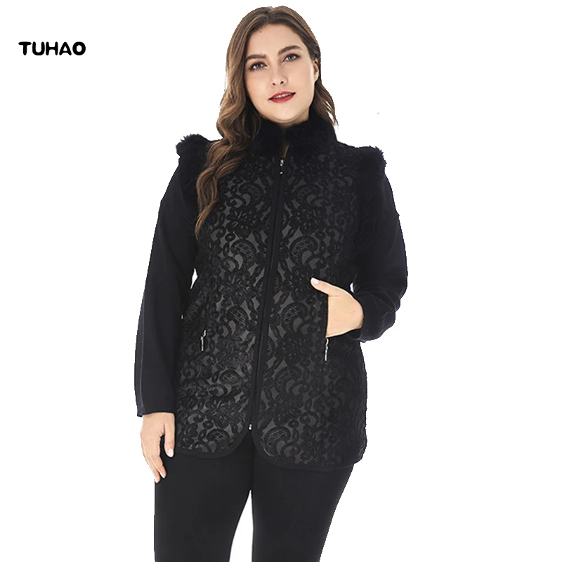 

TUHAO 2018 Autumn Winter Plus Size 6XL 5XL Waistcoats Elegant Office Faux Fur Neck Coats Womens Warm Vests Jackets Outwears ZPZ