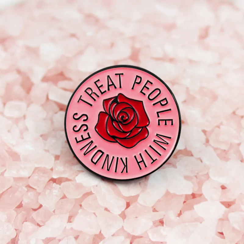 Cartoon Pink Geometric Round Enamel Brooch TREAT PEOPLE Flower Rose Alloy Badge Shirt Bag Pin Cute Sweet Accessories Jewelry | Украшения и