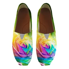 Радуга Роза женская повседневная обувь, с вырезами Женские Туфли без каблуков квадратный носок Лоферы без застежки дышащие красочные Solf подошва обуви