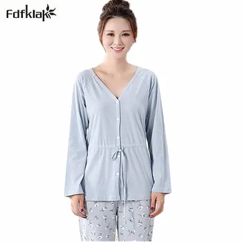 

Winter women's pajamas long sleeve casual v-neck cotton female pajama large size elegant print pijama set home clothes XXL