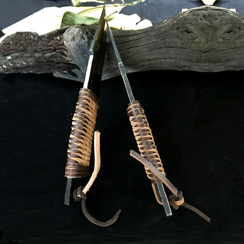 DuoClang Ручная ковка нож с фиксированным лезвием 58HRC 7Cr17Mov стальное лезвие тактическое с кожаной оболочкой устойчивость к коррозии