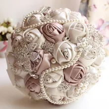 Ln шикарный украшенный бусами Кристальный Свадебный букет цвета слоновой кости розы невесты цветы искусственный сапфир жемчуг свадебные букеты
