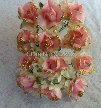 

2.5CM Cheap artificial mulberry paper glitter roses bouquet,diy craft scrapbooking accessories&decoration for garland&decor box!