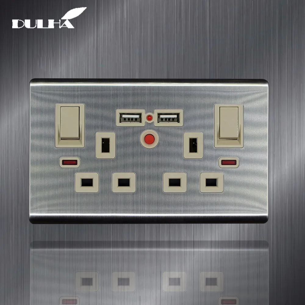 

Luxury Satin Metal 1/2/3/4 Gang 1/2 Way Light Wall Switch Electrical Universal Wall Socket TEL/TV/Computer Jack USB UK Outlet