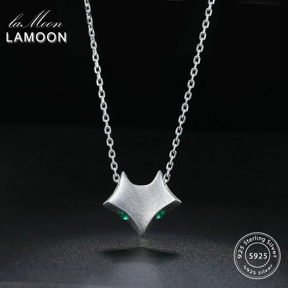 LAMOON 2018 New Green CZ Stone Fox S925 Pendant Necklace 925-Sterling-Silver Fine Jewelry for Women Wedding LMNY015