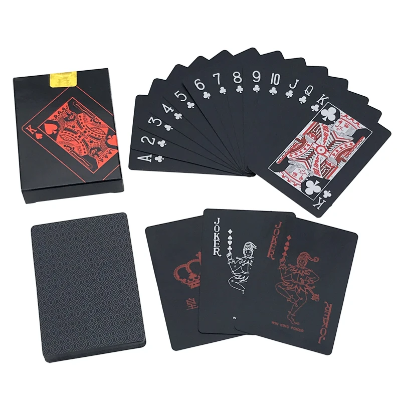 High Quality Red&Blue Smooth Waterproof Black Plastic Playing Cards Texas Hold'em Poker Cards Baccarat Board Games 2.48*3.46inch