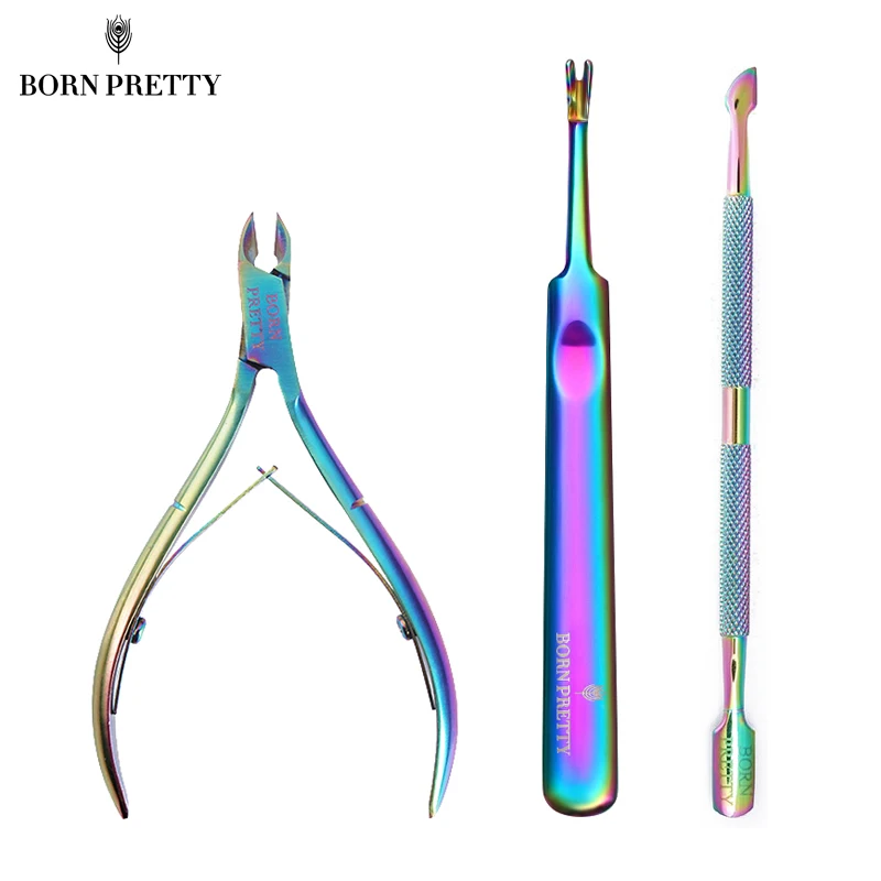 

BORN PRETTY 3pcs Nail Cuticle Remover Tools Set Rainbow Silver Dead Skin Cutter Pusher Fork Manicure Nail Art Pedicure Tool Kit