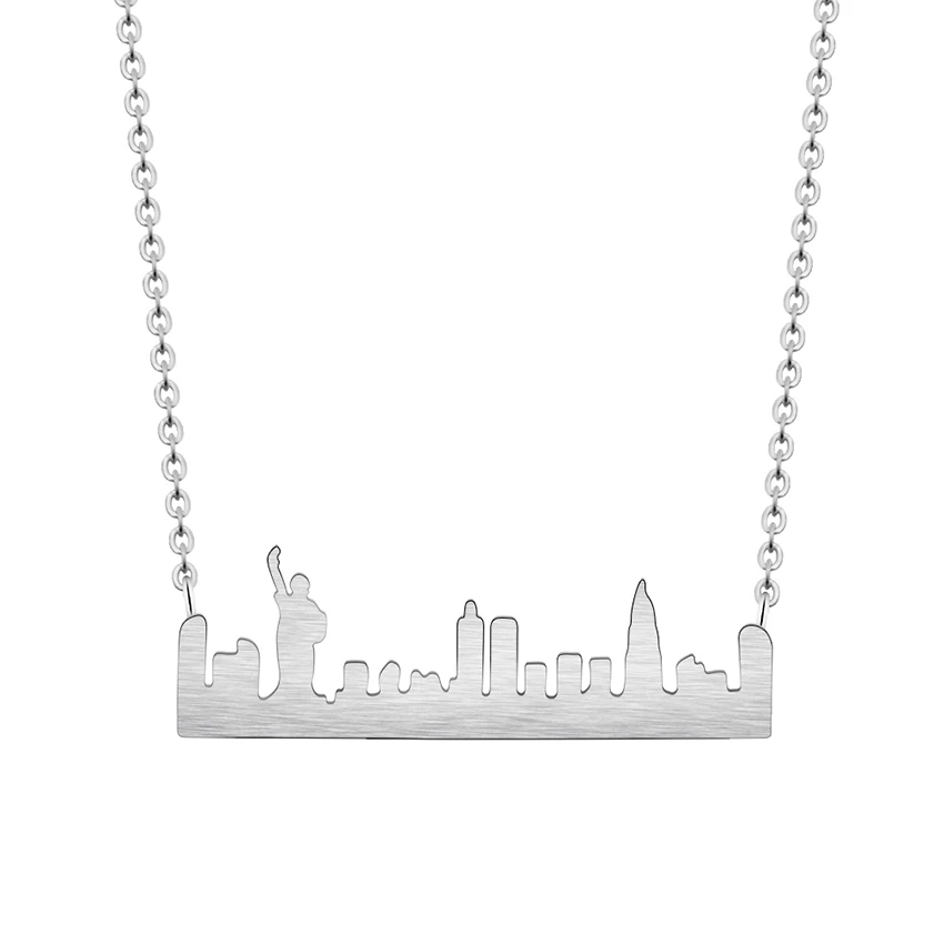 

ACEBFEET Vintage Stainless Steel New York Skyline Necklace Jewelry City State Cityscape NYC Pendant Layering Necklaces for Women