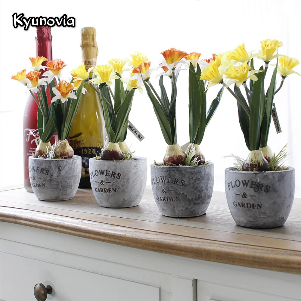 Kyunovia Daffodil Flower Bonsai Artificial Silk Flower Pots Windowsill Home Decorative Real Touch Flowers And Vase Set Ky85 Touch Flower Artificial Silk Flowersreal Touch Flowers Aliexpress