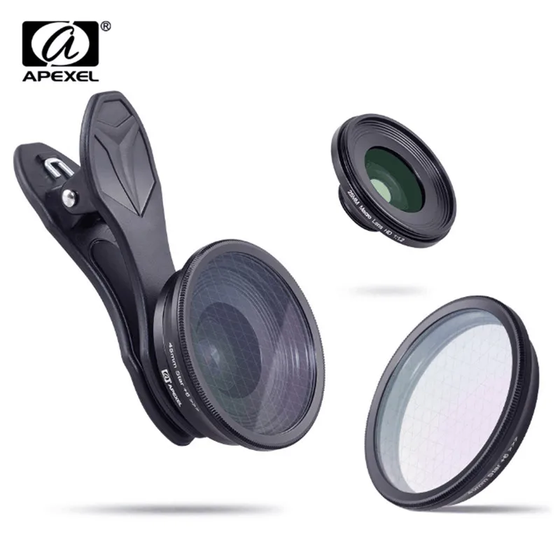 

APEXEL Optic phone lens, 25mm 20x super macro lens with star filter mobile photography lente for iPhone 8 Samsung smartphone