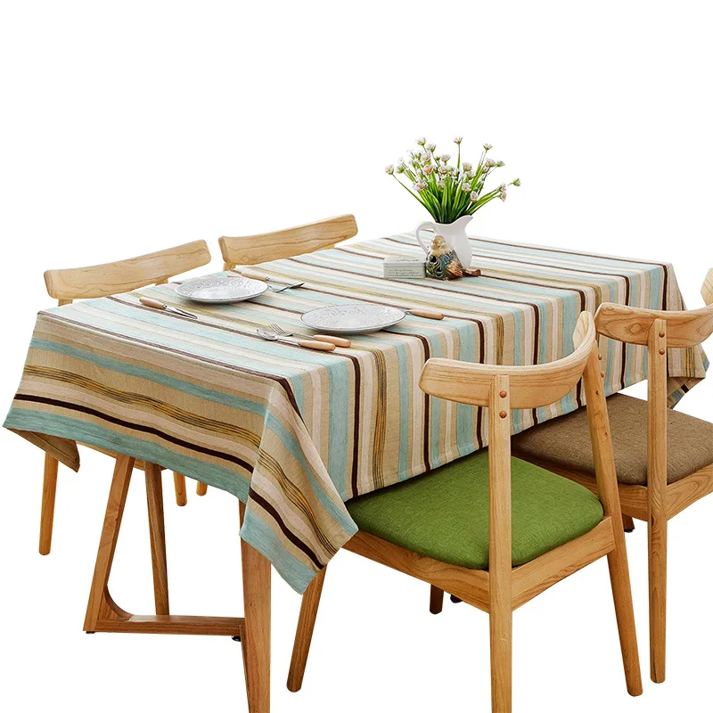 

Nordic Simplicity Tablecloth Colorful Stripes Cotton Linen Dustproof Rectangle Table cloth Embroidered Decor Dining Table Cloth