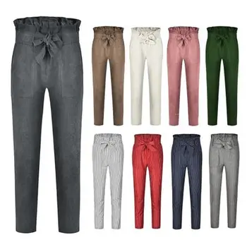 

Women Casual Pencil Pants Elastic Waist Bandage Pant Trousers