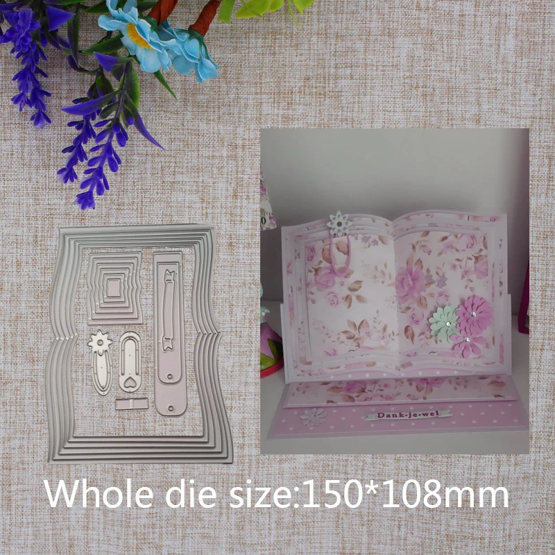

New Arrival Lovely Book Frame Cutting Dies Stencil DIY Scrapbooking Photo Album Embossing Decorative Paper Card Craft 150x108mm