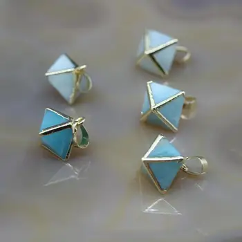 

5Pcs/lot,Amazonite Faceted Pyramid Nugget Charms,Natural Blue Stone Gem Cube Octahedron Shape Gold Edges Pendants,Jewelry Making