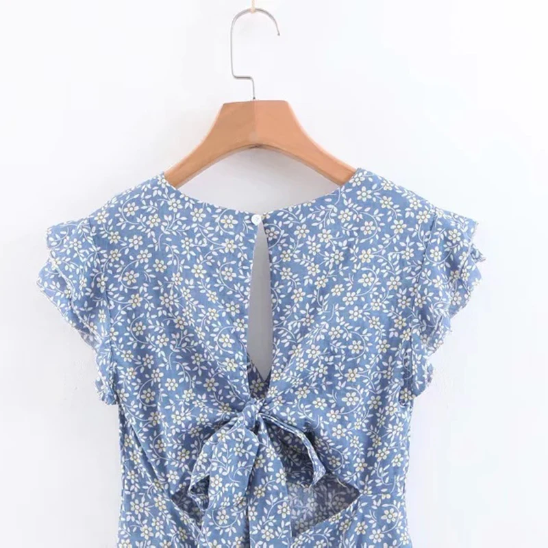 WHOSONG винтажное короткое платье с принтом и открытой спиной женское элегантное