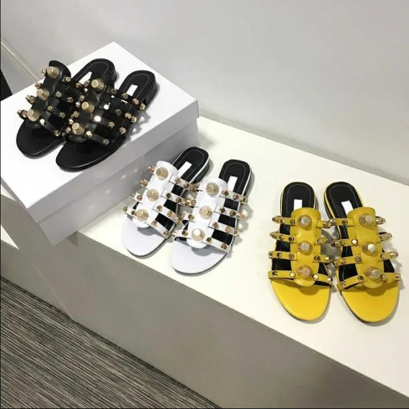 

Punk Style Women Unicornio Summer Hot Dress Shoes Rivets White Beach Sandals Fashion Studded Slip On Flat Slippers Scarpe Donna