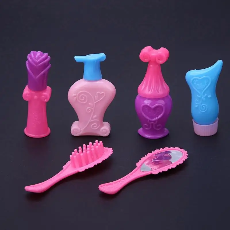 

6pcs Educational Toy Doll Accessories Comb Mirror Lipstick Plastic Toys Dollhouse Articles Kids Pretend Play For Dolls