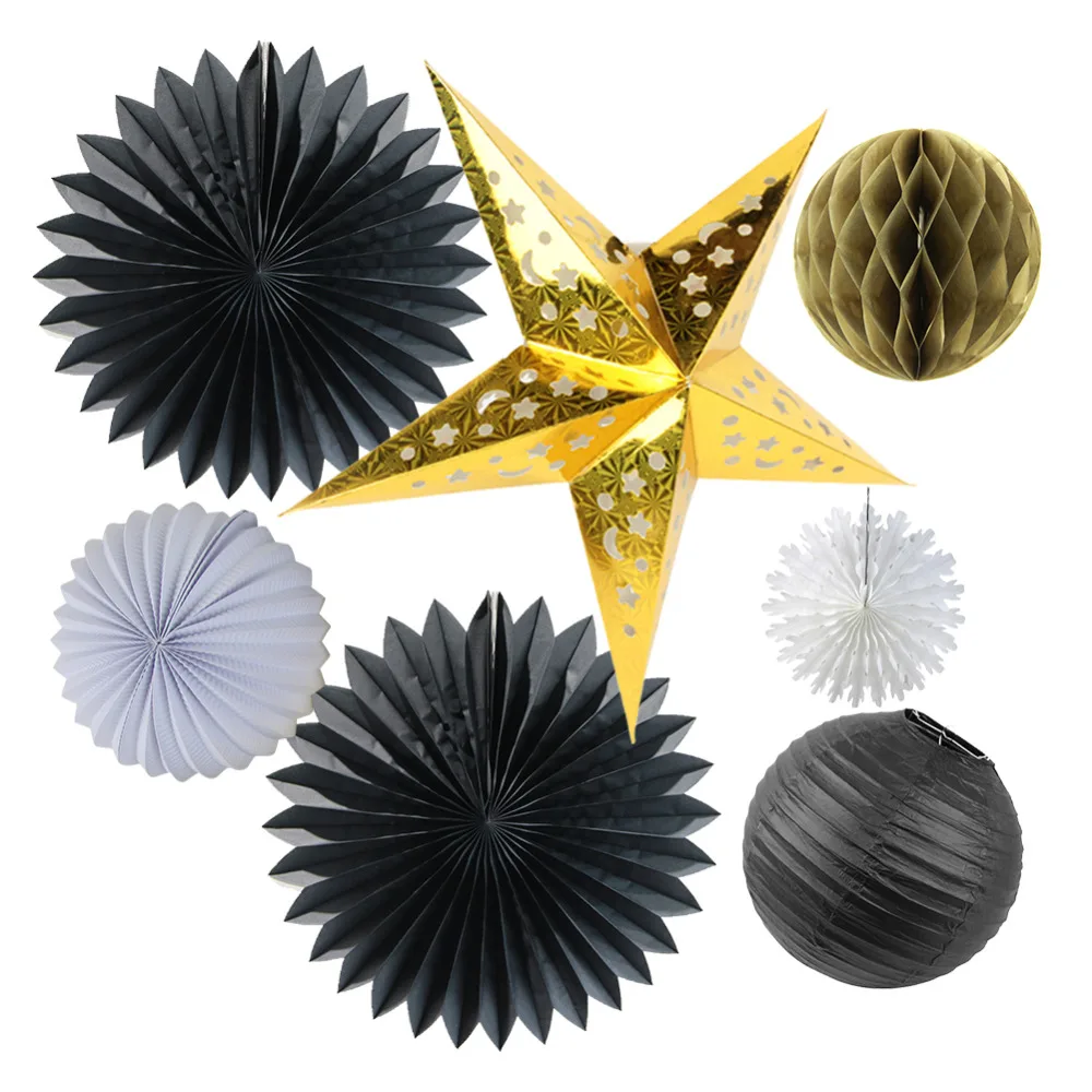 7pc (Gold White Black) Paper Decoration Set Paper ...