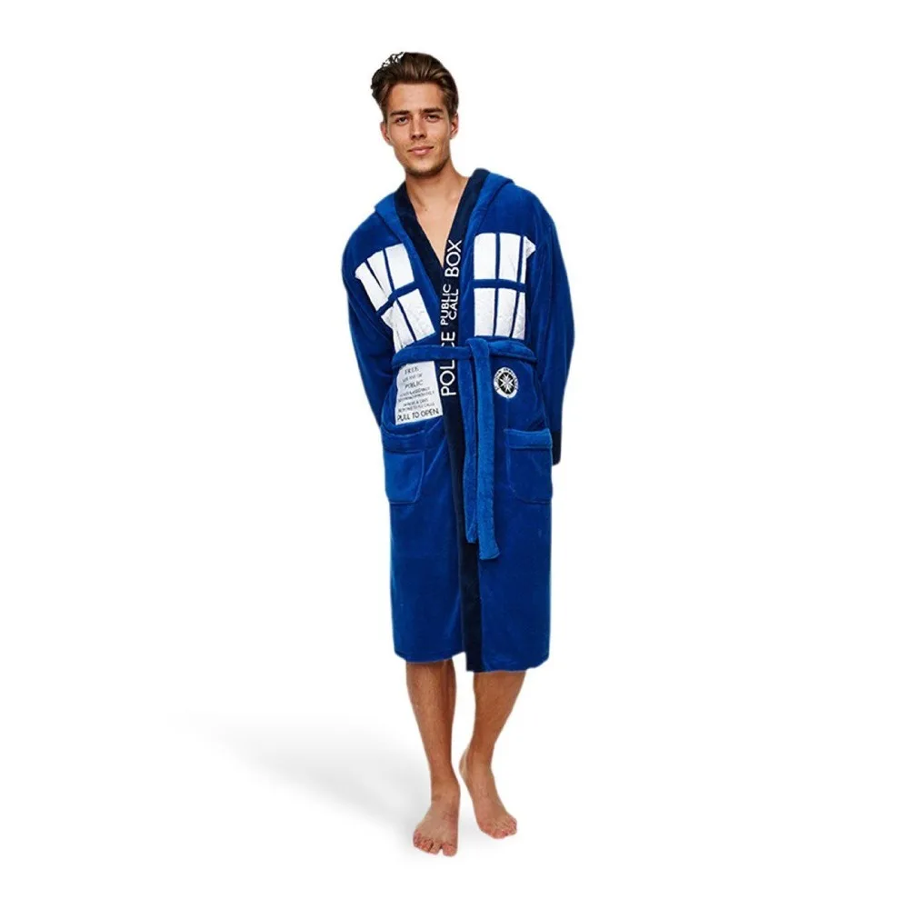 Doctor Who Robe 4th Tardis Police Box Blue Robe Adult Unisex Dressing