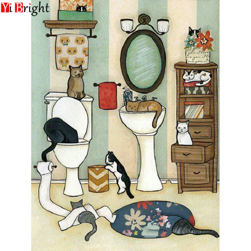 

5d diy Square&round diamond painting Toilet cat picture full square 3D diamond mosaic resin diamond embroidery LWR