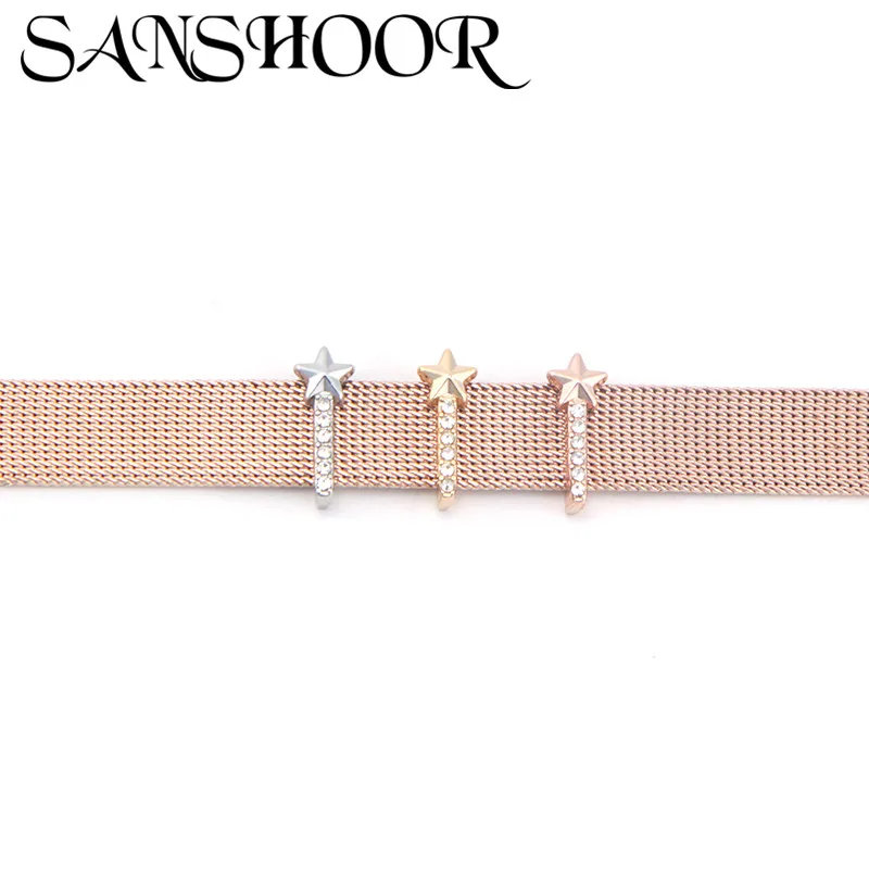 

SANSHOOR Jewelry Star Shaped Magic Wand Slide Charm Fit 10mm Stainless Steel Mesh Bracelet for Women Girl DIY Accessories Making