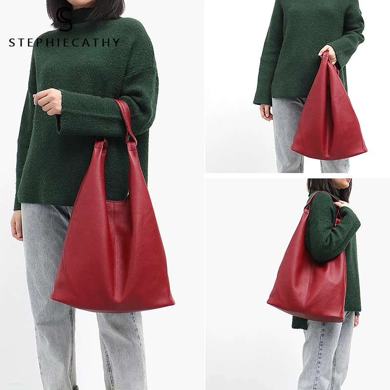 SC Large Leather Shoulder Bag Women Causal Vintage Soft Cowhide Skin Handbag Bucket High Quality Shoulder Bags Liner Bag