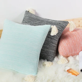 

Knit Cushion Cover Vintage Pink Blue Grey Solid Pillow Case With Tassles 45cm*45cm Soft Home Decoration for Nursery Room Bed
