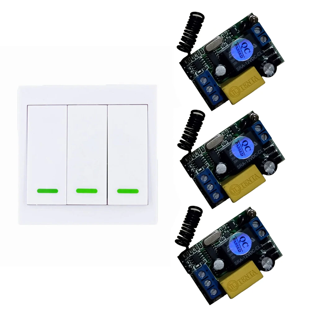 

AC 220V 3 Way Channel Remote Control Switch + Wall Panel Wall Transmitter Remote Home Room Stairway Light Lamp Bulb LED RX TX